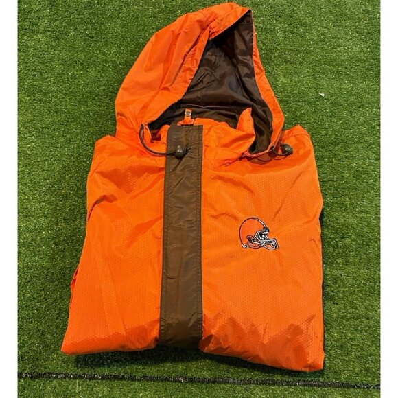 Vintage Cleveland Browns jacket mens large orange brown pro player full zip hood